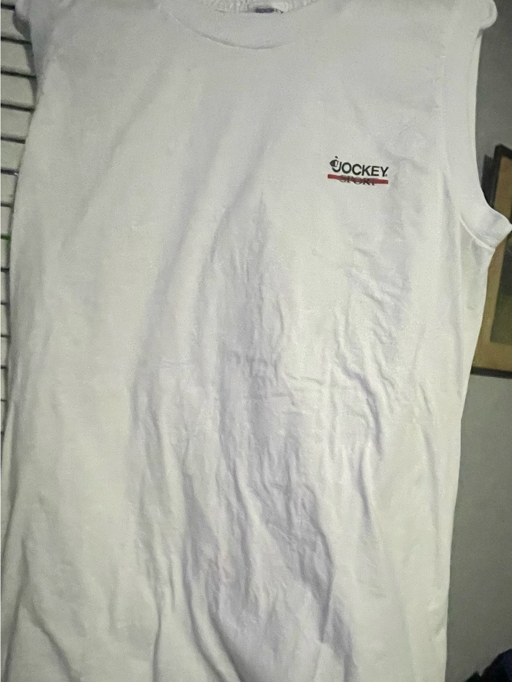Vintage Jockey Sport Tank Top White Sleeveless Shirt Mens Size 105 Large 90s Y2K
